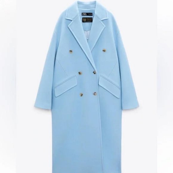 ZARA WOOL BLEND OVERSIZED COAT BLUE - Picture 3 of 5